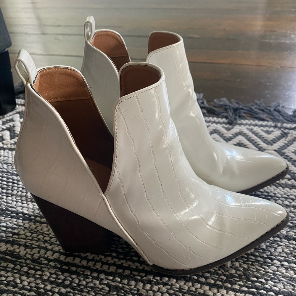 Faux croc white boots